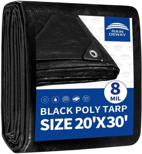 Vista 32 de RAINDEWAY Lona pequeña negra de 3x3 pies (paquete de 2), resistente a los rayos UV, lonas polivalentes de resistencia media impermeables, lona