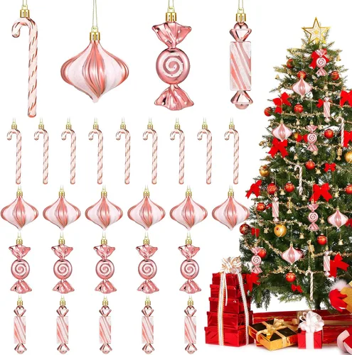 Vista 8 de Aoriher 24 piezas de adornos de bastón de caramelo de Navidad, rojo y blanco, de plástico, bastón de caramelo de menta, decoraciones de Navidad