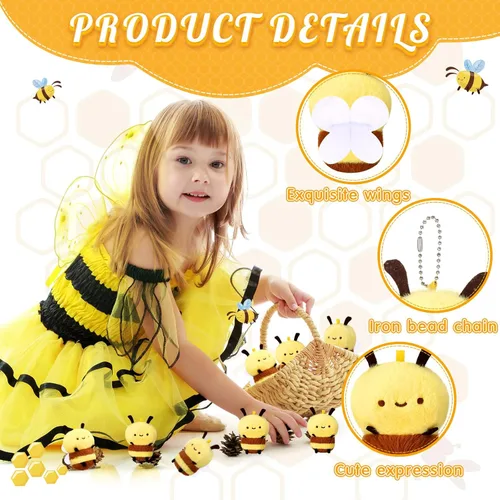 Vista 4 de Sratte 8 piezas 9.99 centímetros de abejas de peluche de 3.94 pulgadas, abeja pequeña de peluche suave, abeja de miel de peluche, llaveros