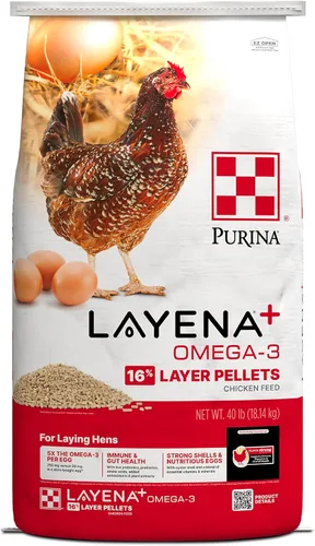 Vista 6 de Purina Layena+ Alimento Nutricionalmente Completo para Gallinas Pondoras Fórmula Omega 3 - Bolsa de 10 libras (10 lb)