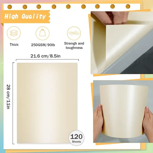Vista 2 de 120 hojas de cartulina color crema brillante de 8.5 x 11 pulgadas, papel metálico de 250 gsm/92 libras, papel perlado de doble cara