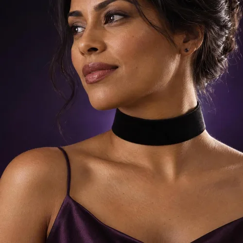 Vista 3 de Gargantilla negra para mujer, cuello de cinta gruesa de terciopelo ancho de los años 90 Negro