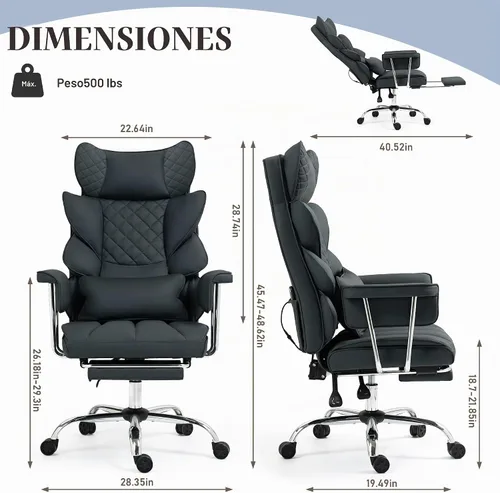Vista 3 de DYHOME Silla de oficina de masaje reclinable, 500 libras, masaje de Negro