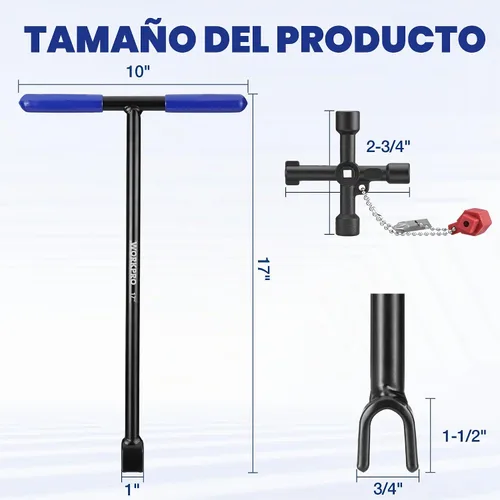 Vista 4 de WORKPRO Llave de medidor de agua de 17" con llave de utilidad de 4 vías, llave de apagado de agua de acero resistente con mango en T antideslizante