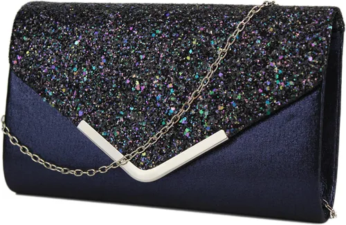 Vista 2 de Queena Bolso de mano de noche brillante con purpurina para mujer, bolso de mano con cadena para boda, fiesta, graduación, regalo para mamá, esposa
