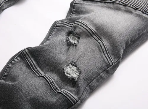 Vista 5 de XIMXIMMTIAN Jeans de mezclilla para hombre estilo motociclista, lavados, desgastados, ajustados y rectos