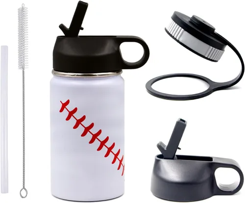 Vista 18 de Botella de agua de baloncesto de 12 onzas, botella de agua deportiva aislada al vacío de acero inoxidable con popote y 2 tapas, botella de agua