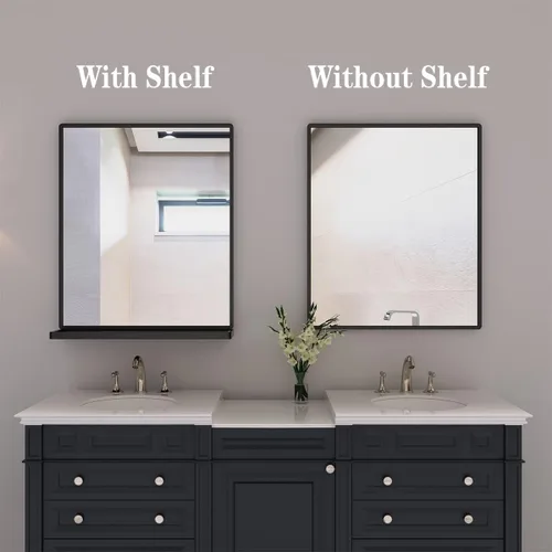 Vista 2 de ANYHI Espejos de baño para pared, espejo de pared de metal con estante, perfecto para sala de estar, dormitorio, entrada, rectangular, vertical Negro
