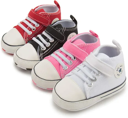 Vista 2 de KIDSUN zapatos deportivos altos hasta el tobillo para bebés, niños y niñas con suela antideslizante, suaves, para recién nacidos, zapatos