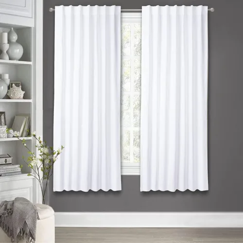 Vista 7 de Cortinas blancas de 84 pulgadas de largo, juego de 2 cortinas de algodón con pestaña trasera de pato para granja, sala de estar, dormitorio, ducha