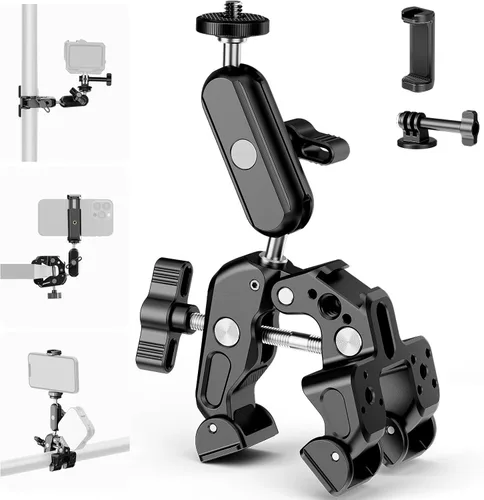 Vista 11 de NEEWER Super Clamp con Brazo Mágico de Cabeza Esférica Doble de 3", Zapata Fría, Roscas de 1/4", Adaptador de Montaje para Cámara de Teléfono/Acción