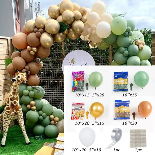 Vista 2 de Guirnalda de globos de látex retro de aguacate verde frijol verde, globos metálicos dorados con temática de selva, baby shower, decoración de fiesta