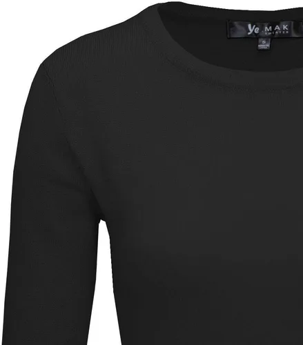 Vista 2 de YEMAK suéter de punto casual básico ligero con cuello redondo y manga 3/4 para mujer A.mk3636 - Negro