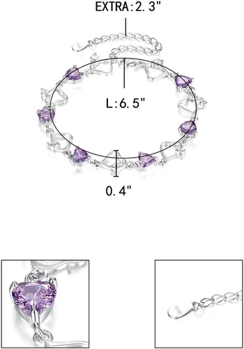 Vista 4 de EleQueen Pulsera de tenis de plata de ley 925 con circonita cúbica y corazón del océano inspirado en el Titánico para mujer, extensor de 7.2