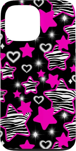 Vista 24 de Carcasa para iPhone 16 McBling Estética Zebra Print Stars Hearts Rosa Negro Y2K