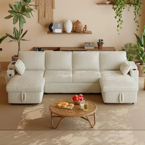 Vista 12 de Wrofly Sofá cama convertible 3 en 1, sofá cama extraíble para sala de estar con bolsillos laterales, portavasos y puerto de carga USB, respaldo