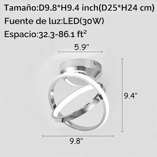 Vista 2 de CANEOE Lámparas de techo LED modernas, lámparas de pasillo redondas creativas de 30W con acabado cromado, lámpara de 6000K cerca del techo