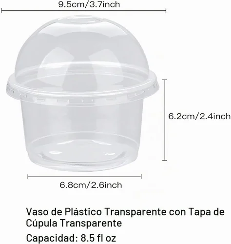 Vista 7 de Vasos de postre con tapas de cúpula, paquete de 50 tazas de postre con tapas, vasos de postre de plástico, vasos desechables para fiestas, cuencos
