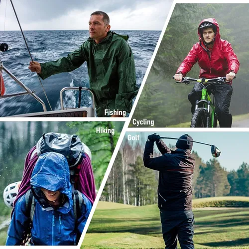 Vista 6 de WENTTUO Chaqueta impermeable para hombre, chaqueta de lluvia para hombre, traje de pantalones, abrigos de lluvia para hombres, equipo de lluvia
