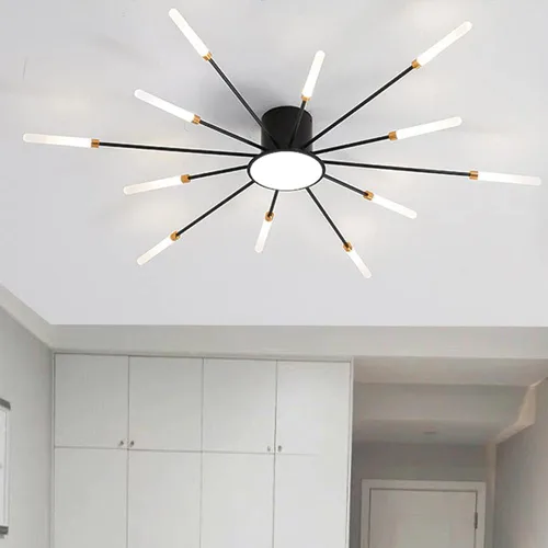Vista 22 de Lámpara de techo LED regulable de 32 pulgadas, 12 luces de techo, lámpara de techo empotrada, iluminación de interior dorada para sala de estar, 12