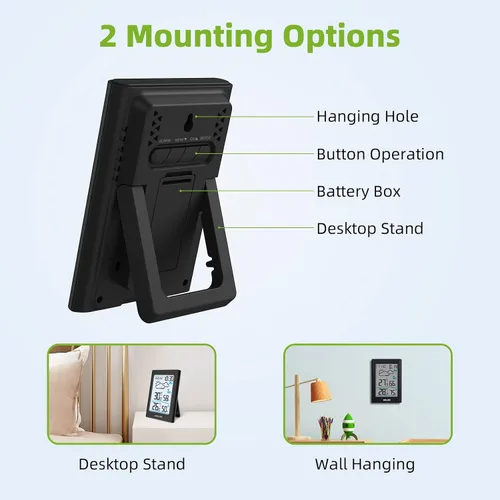 Vista 7 de BALDR Termómetro para Interior y Exterior Inalámbrico, Estación Meteorológica Alimentada por Batería para Interior y Exterior con Reloj, Monitor