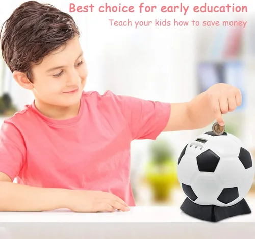 Vista 6 de MOMMED Alcancía para niños, alcancía digital, alcancía de pelota de fútbol, regalos de fútbol para niños, alcancía de monedas con aspecto de balón