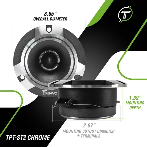 Vista 4 de Timpano TPT-ST2 Tweeter Super Slim de Cromo, 600 Vatios 4 Ohm, 105 dB, Bobina de voz de 1 pulgada, Tweeters Bullet de Sistema de Sonido para Coche