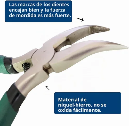 Vista 3 de Alicates pequeños de hueso de pescado de 5 pulgadas, punta de aguja doblada, níquel, hierro, salmón, alicates de hueso, pinzas para quitar el Verde