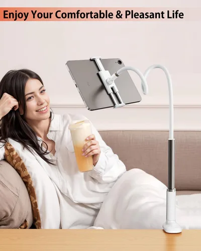 Vista 5 de Soporte para tableta de cuello de cisne para cama, soporte ajustable para tablet para escritorio, soporte de brazo largo flexible para lectura