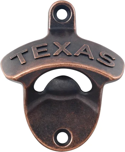 Vista 13 de Abrebotellas de bronce antiguo montado en la pared TEXAS A prueba de óxido, acabado vintage, atornillado en madera para mesa de pared, valla