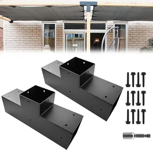 Vista 13 de Kits de soporte para pérgola DIY, soportes de esquina en forma de L de 2 vías para madera de 4 x 4 pulgadas (real: 3.5 x 3.5 pulgadas) para pérgola