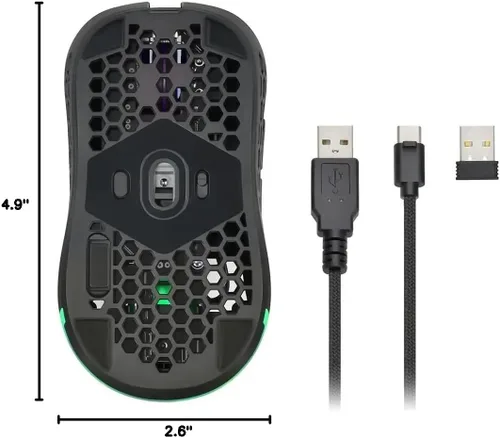 Vista 7 de Monoprice Hyper-K - Mouse inalámbrico ultraligero para juegos, sensor óptico PixArt, ofrece 6 configuraciones de DPI programables, Dark Matter