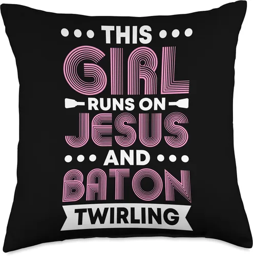 Vista 5 de Baton Twirler Majorettes Baton Twirling Girl Gifts This Girl Runs on Jesus and Baton Twirling Pillow (16 x 16 pulgadas), multicolor