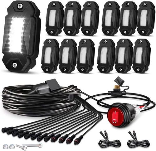 Vista 11 de LEDMIRCY Kit de luces de roca blanca pura con interruptor arnés de cable, 12 luces LED de roca blancas para camiones todoterreno, ATV, UTV, SUV