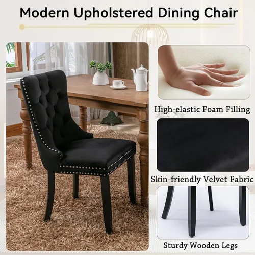 Vista 5 de Henf Juego de mesa de comedor extensible de 5 piezas para 4, 63"-79" Mesa de cocina grande extensible con 4 sillas negras acolchadas, Juego de mesa