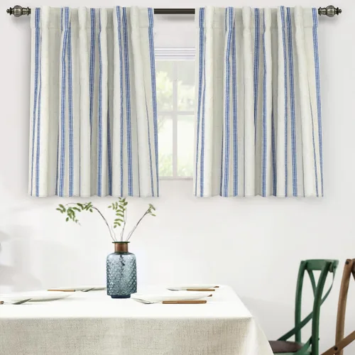 Vista 70 de DriftAway Cortinas opacas de mezcla de lino de granja de 90 pulgadas de largo para dormitorio, cortinas de lino con estampado de rayas verticales