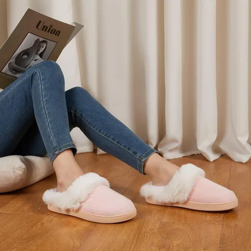 Vista 2 de NineCiFun Pantuflas de casa de gamuza para mujer y hombre, pantuflas mullidas con forro de piel sintética para interiores y exteriores, zapatos