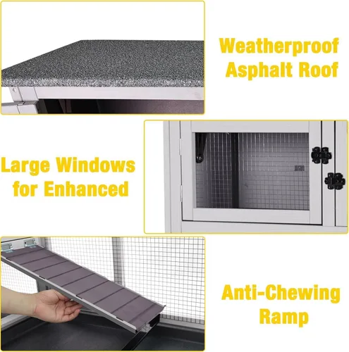 Vista 4 de Aivituvin Rabbit Hutch - Jaula de conejito para interiores y exteriores, 2 pisos, casa de mascotas, jaula de conejillo de indias con ruedas, 36