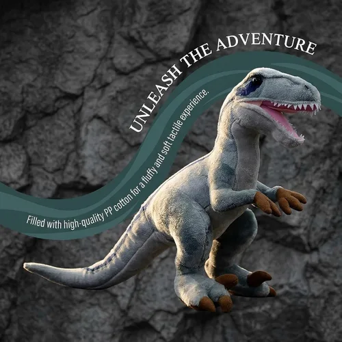 Vista 3 de Velociraptor - Juguete de peluche de dinosaurio tiranosaurio gris de 17 pulgadas, figuras de dinosaurio, tiranosaurio, juguetes de peluche suaves
