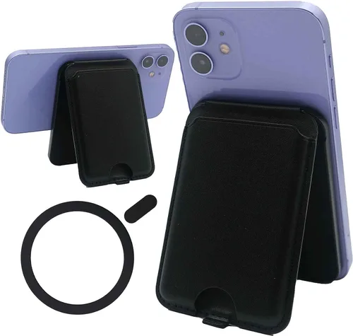 Vista 8 de Cartera magnética para tarjetas con anillo para MagSafe iPhone 14/13/12 Mini Plus y Pro Max, funda de cuero resistente y segura para teléfono