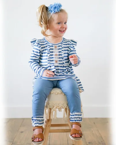 Vista 3 de HINTINA Conjunto de ropa de 2 piezas para niña pequeña con volantes y manga larga