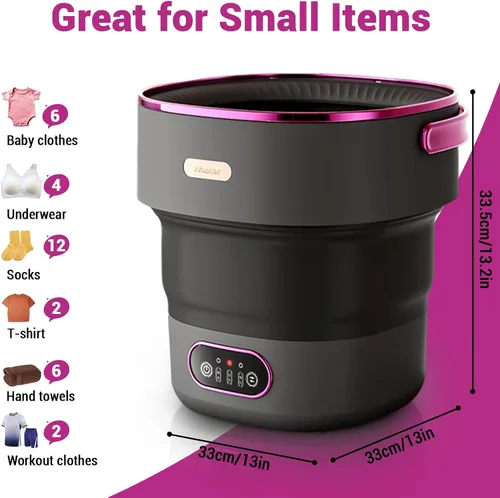 Vista 7 de Mini lavadora portátil de 13 litros con secadora giratoria, pequeña lavadora plegable para ropa de bebé y ropa interior, 3 modos de limpieza