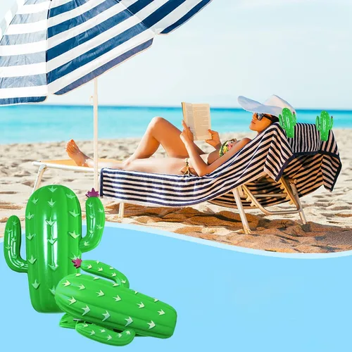 Vista 3 de 4 clips de toalla de playa para silla, clips de toalla de plástico verde cactus de gran tamaño, clips de piscina para evitar que la toalla se vuele