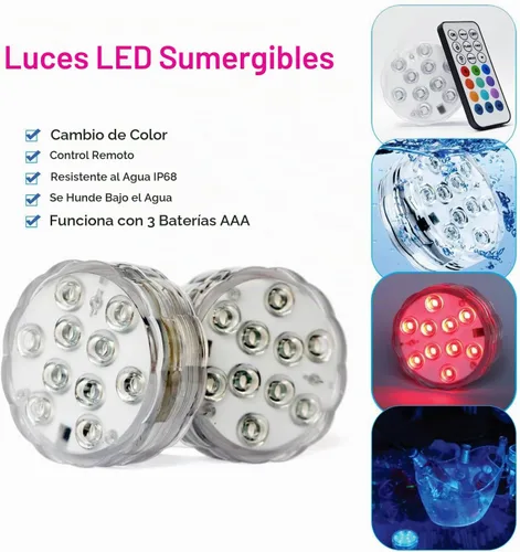 Vista 2 de Luces LED sumergibles con control remoto, 13 colores, 4 modos, funciona con pilas, luz LED subacuática para piscina enterrada y piscina sobre