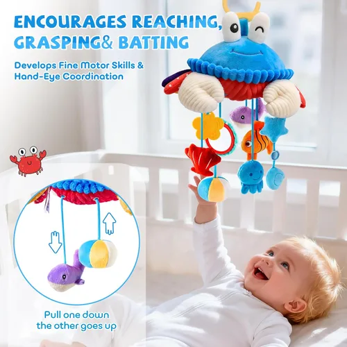 Vista 2 de Juguetes de Asiento de Carro para Bebés de 0-6 Meses, Juguete Colgante Sensorial de Cangrejo de Peluche para Cochecito, Cuna y Gimnasio de Juego