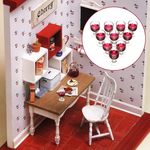 Vista 3 de NUOBESTY 10 copas de vino 1: 12 copas de cóctel para casa de muñecas, mini copas de vino tinto para decoración de casa de muñecas, accesorios
