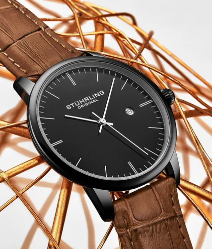 Vista 6 de Stuhrling Original Mens Watch Calfskin Leather Strap - Dress + Casual Design - Analog Watch Dial with Date, 3997Z Watches for Men Collection
