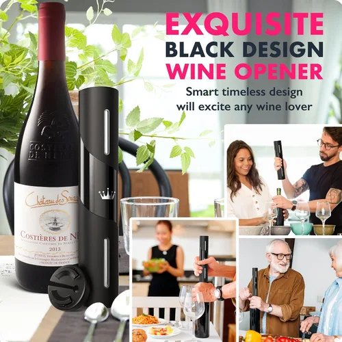 Vista 6 de VINABON Abrebotellas de vino eléctrico actualizado 2026 con cortador de papel de aluminio de vino - Abridor de vino electrónico automático