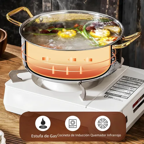 Vista 4 de YJX olla de 4.2QT con tapa martilleada, oro rosa de cobre, acero inoxidable tricapa, utensilio de cocina multifuncional para hornear, asar, guisar
