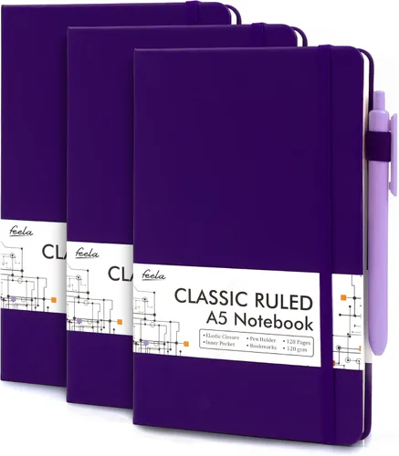 Vista 21 de feela Paquete de 3 Cuadernos Diarios a Granel, Cuaderno de Tapa Dura Clásico con Rayas Rayado Diarios con Soporte para Bolígrafo para Mujeres Niñas